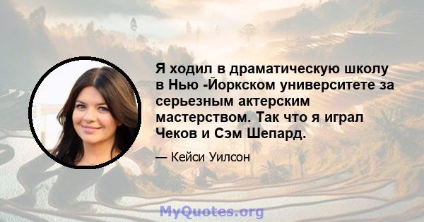 Я ходил в драматическую школу в Нью -Йоркском университете за серьезным актерским мастерством. Так что я играл Чеков и Сэм Шепард.