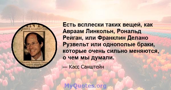 Есть всплески таких вещей, как Авраам Линкольн, Рональд Рейган, или Франклин Делано Рузвельт или однополые браки, которые очень сильно меняются, о чем мы думали.