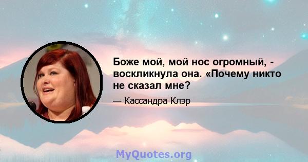 Боже мой, мой нос огромный, - воскликнула она. «Почему никто не сказал мне?