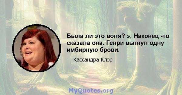 Была ли это воля? », Наконец -то сказала она. Генри выгнул одну имбирную брови.