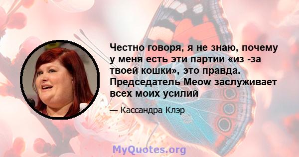 Честно говоря, я не знаю, почему у меня есть эти партии «из -за твоей кошки», это правда. Председатель Meow заслуживает всех моих усилий