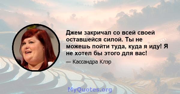 Джем закричал со всей своей оставшейся силой. Ты не можешь пойти туда, куда я иду! Я не хотел бы этого для вас!