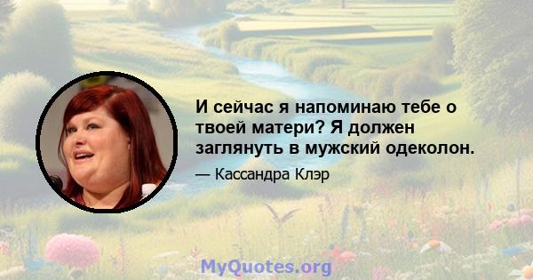 И сейчас я напоминаю тебе о твоей матери? Я должен заглянуть в мужский одеколон.