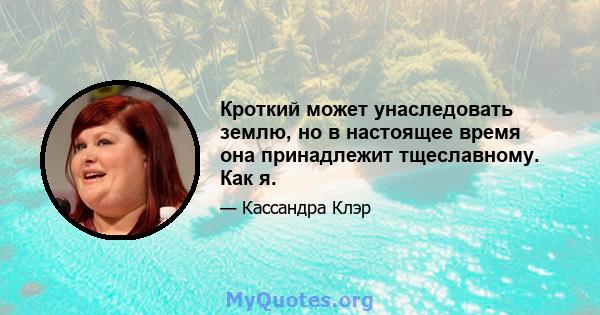 Кроткий может унаследовать землю, но в настоящее время она принадлежит тщеславному. Как я.