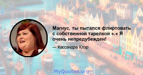 Магнус, ты пытался флиртовать с собственной тарелкой ».« Я очень непредубежден!