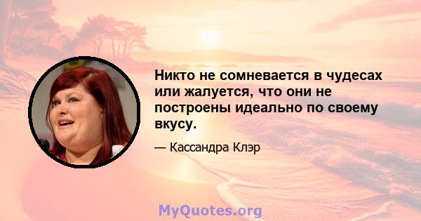 Никто не сомневается в чудесах или жалуется, что они не построены идеально по своему вкусу.