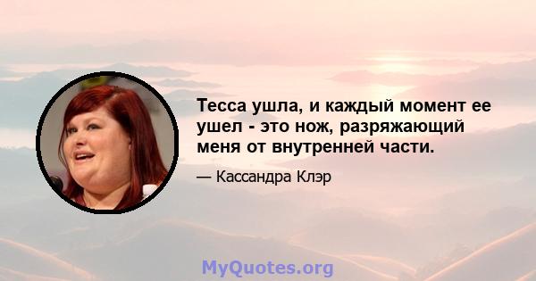 Тесса ушла, и каждый момент ее ушел - это нож, разряжающий меня от внутренней части.