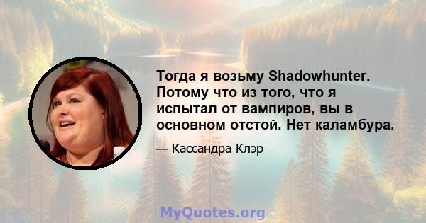 Тогда я возьму Shadowhunter. Потому что из того, что я испытал от вампиров, вы в основном отстой. Нет каламбура.