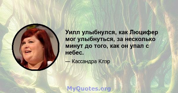 Уилл улыбнулся, как Люцифер мог улыбнуться, за несколько минут до того, как он упал с небес.