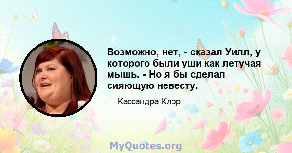 Возможно, нет, - сказал Уилл, у которого были уши как летучая мышь. - Но я бы сделал сияющую невесту.