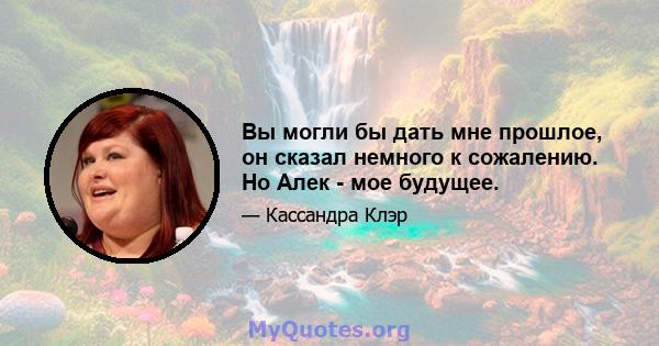 Вы могли бы дать мне прошлое, он сказал немного к сожалению. Но Алек - мое будущее.