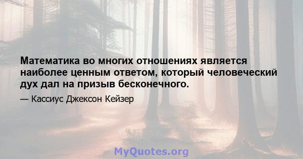 Математика во многих отношениях является наиболее ценным ответом, который человеческий дух дал на призыв бесконечного.