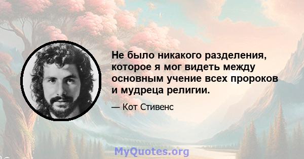 Не было никакого разделения, которое я мог видеть между основным учение всех пророков и мудреца религии.