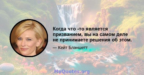 Когда что -то является призванием, вы на самом деле не принимаете решения об этом.