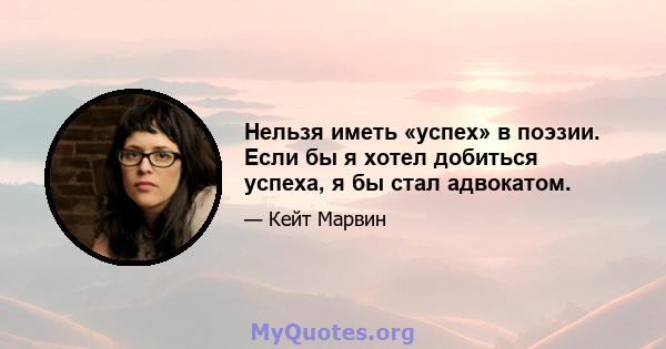 Нельзя иметь «успех» в поэзии. Если бы я хотел добиться успеха, я бы стал адвокатом.