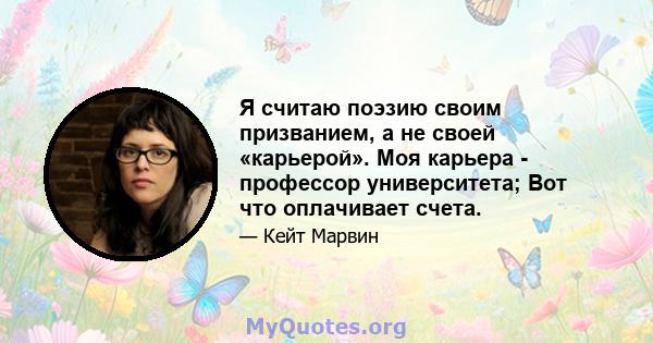 Я считаю поэзию своим призванием, а не своей «карьерой». Моя карьера - профессор университета; Вот что оплачивает счета.