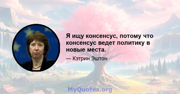 Я ищу консенсус, потому что консенсус ведет политику в новые места.