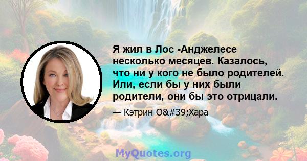 Я жил в Лос -Анджелесе несколько месяцев. Казалось, что ни у кого не было родителей. Или, если бы у них были родители, они бы это отрицали.