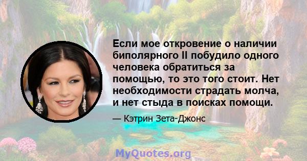 Если мое откровение о наличии биполярного II побудило одного человека обратиться за помощью, то это того стоит. Нет необходимости страдать молча, и нет стыда в поисках помощи.