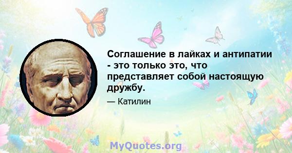 Соглашение в лайках и антипатии - это только это, что представляет собой настоящую дружбу.