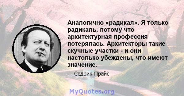 Аналогично «радикал». Я только радикаль, потому что архитектурная профессия потерялась. Архитекторы такие скучные участки - и они настолько убеждены, что имеют значение.