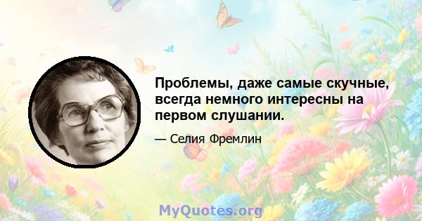 Проблемы, даже самые скучные, всегда немного интересны на первом слушании.