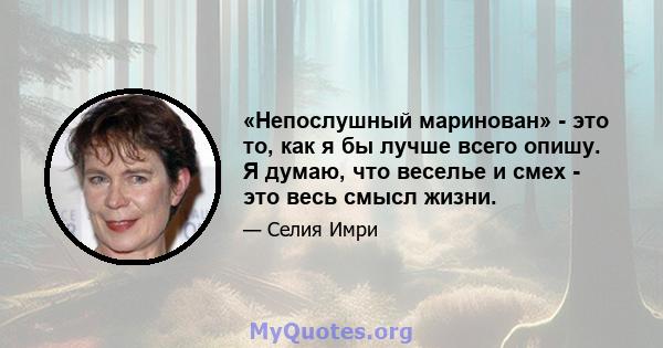 «Непослушный маринован» - это то, как я бы лучше всего опишу. Я думаю, что веселье и смех - это весь смысл жизни.