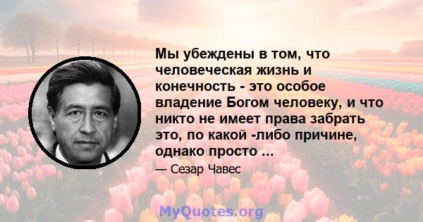 Мы убеждены в том, что человеческая жизнь и конечность - это особое владение Богом человеку, и что никто не имеет права забрать это, по какой -либо причине, однако просто ...