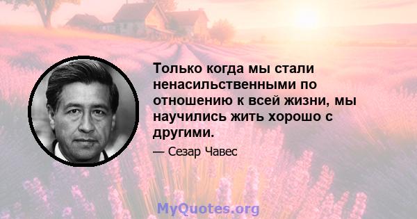 Только когда мы стали ненасильственными по отношению к всей жизни, мы научились жить хорошо с другими.