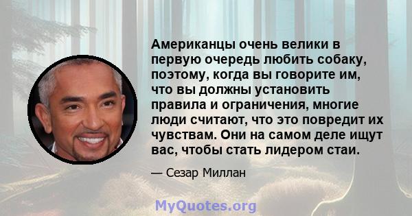 Американцы очень велики в первую очередь любить собаку, поэтому, когда вы говорите им, что вы должны установить правила и ограничения, многие люди считают, что это повредит их чувствам. Они на самом деле ищут вас, чтобы 