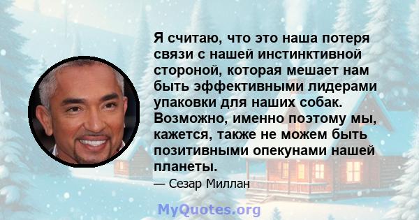 Я считаю, что это наша потеря связи с нашей инстинктивной стороной, которая мешает нам быть эффективными лидерами упаковки для наших собак. Возможно, именно поэтому мы, кажется, также не можем быть позитивными опекунами 