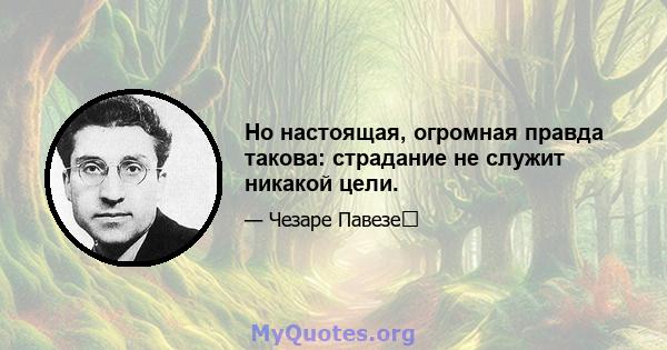 Но настоящая, огромная правда такова: страдание не служит никакой цели.