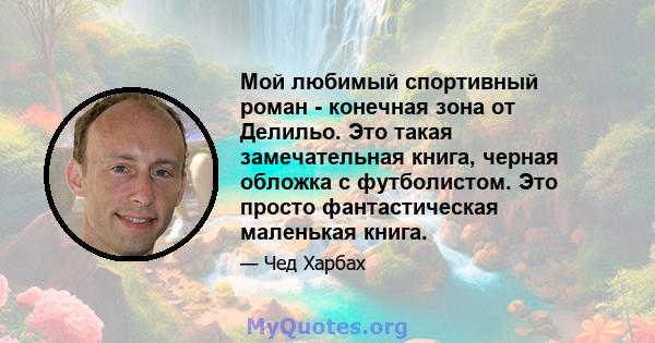 Мой любимый спортивный роман - конечная зона от Делильо. Это такая замечательная книга, черная обложка с футболистом. Это просто фантастическая маленькая книга.