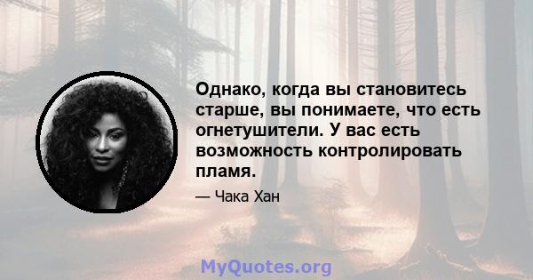 Однако, когда вы становитесь старше, вы понимаете, что есть огнетушители. У вас есть возможность контролировать пламя.