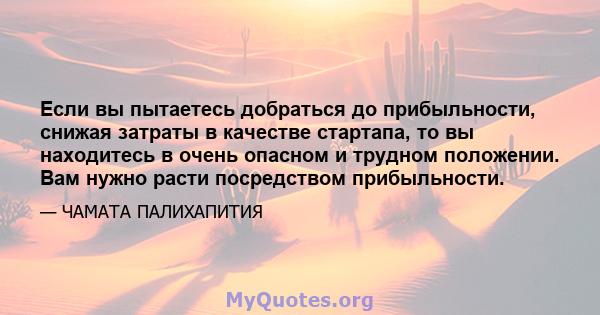 Если вы пытаетесь добраться до прибыльности, снижая затраты в качестве стартапа, то вы находитесь в очень опасном и трудном положении. Вам нужно расти посредством прибыльности.