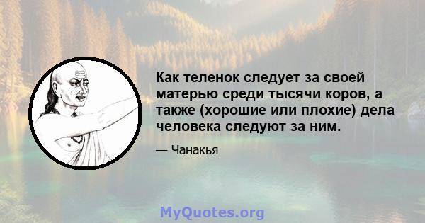 Как теленок следует за своей матерью среди тысячи коров, а также (хорошие или плохие) дела человека следуют за ним.