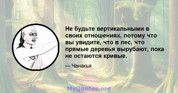 Не будьте вертикальными в своих отношениях, потому что вы увидите, что в лес, что прямые деревья вырубают, пока не остаются кривые.