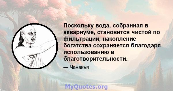 Поскольку вода, собранная в аквариуме, становится чистой по фильтрации, накопление богатства сохраняется благодаря использованию в благотворительности.