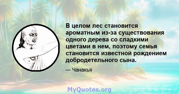 В целом лес становится ароматным из-за существования одного дерева со сладкими цветами в нем, поэтому семья становится известной рождением добродетельного сына.