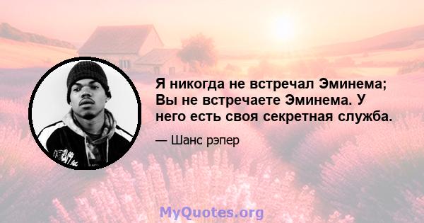 Я никогда не встречал Эминема; Вы не встречаете Эминема. У него есть своя секретная служба.