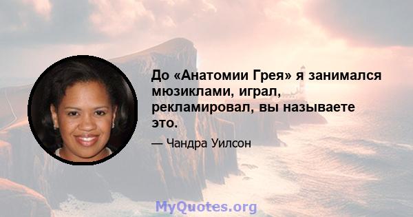 До «Анатомии Грея» я занимался мюзиклами, играл, рекламировал, вы называете это.