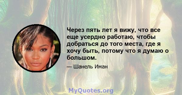 Через пять лет я вижу, что все еще усердно работаю, чтобы добраться до того места, где я хочу быть, потому что я думаю о большом.