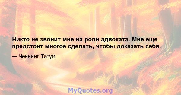 Никто не звонит мне на роли адвоката. Мне еще предстоит многое сделать, чтобы доказать себя.