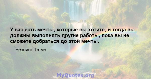 У вас есть мечты, которые вы хотите, и тогда вы должны выполнять другие работы, пока вы не сможете добраться до этой мечты.