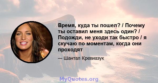 Время, куда ты пошел? / Почему ты оставил меня здесь один? / Подожди, не уходи так быстро / я скучаю по моментам, когда они проходят