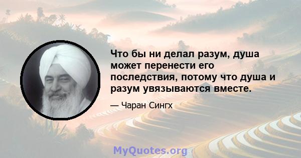 Что бы ни делал разум, душа может перенести его последствия, потому что душа и разум увязываются вместе.