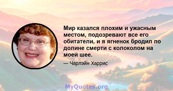 Мир казался плохим и ужасным местом, подозревают все его обитатели, и я ягненок бродил по долине смерти с колоколом на моей шее.