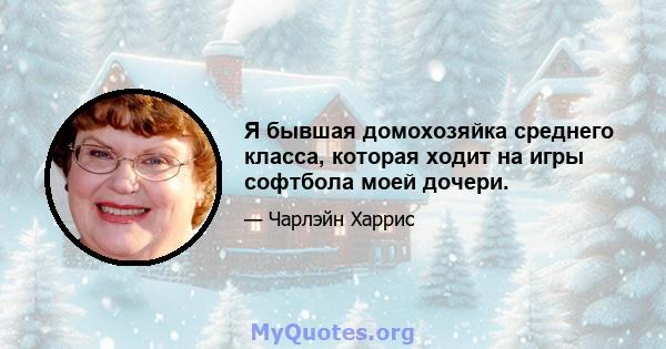 Я бывшая домохозяйка среднего класса, которая ходит на игры софтбола моей дочери.