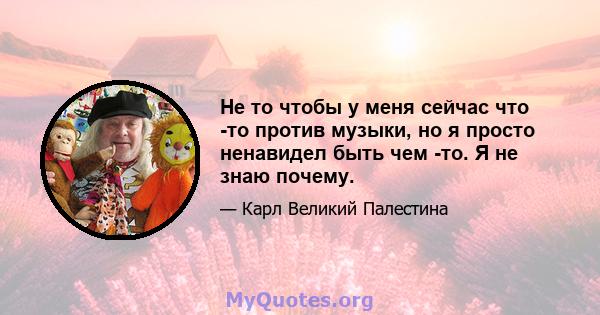 Не то чтобы у меня сейчас что -то против музыки, но я просто ненавидел быть чем -то. Я не знаю почему.