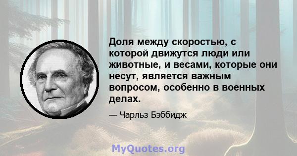 Доля между скоростью, с которой движутся люди или животные, и весами, которые они несут, является важным вопросом, особенно в военных делах.